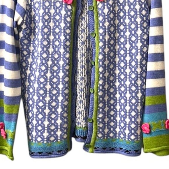 Misslook Light Blue Multi Pattern Button Down Knit Cardigan Sweater NWOT Small - Picture 3 of 10